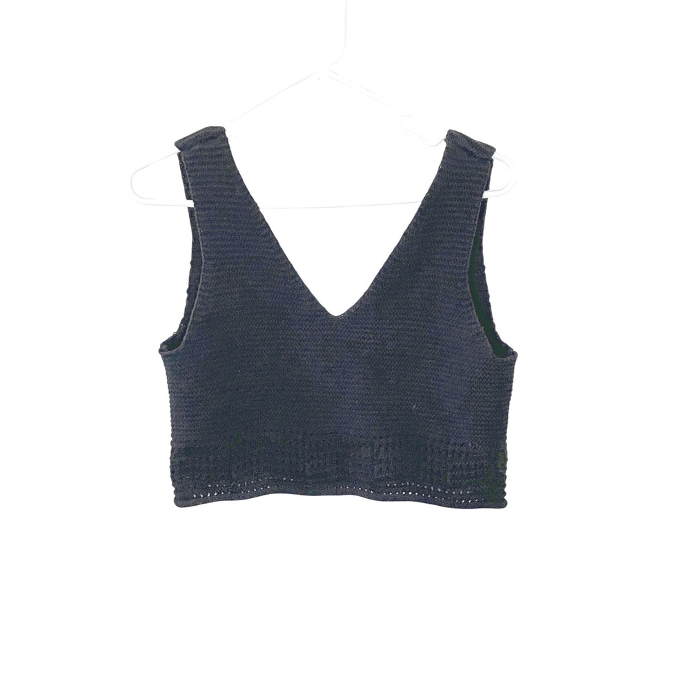 House Of Harlow 1960 Crochet V-neck Cropped Tank Cami Black Large Boho‎ Retro
